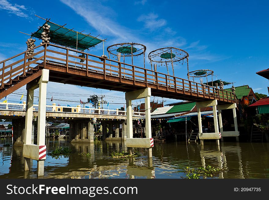 Waterfront house in thai style, Bangnoi floating market, samutsakorn