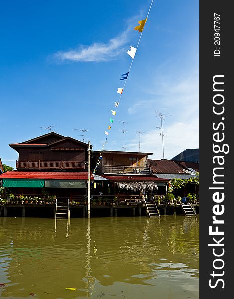 Waterfront house in thai style, Bangnoi floating market, samutsakorn