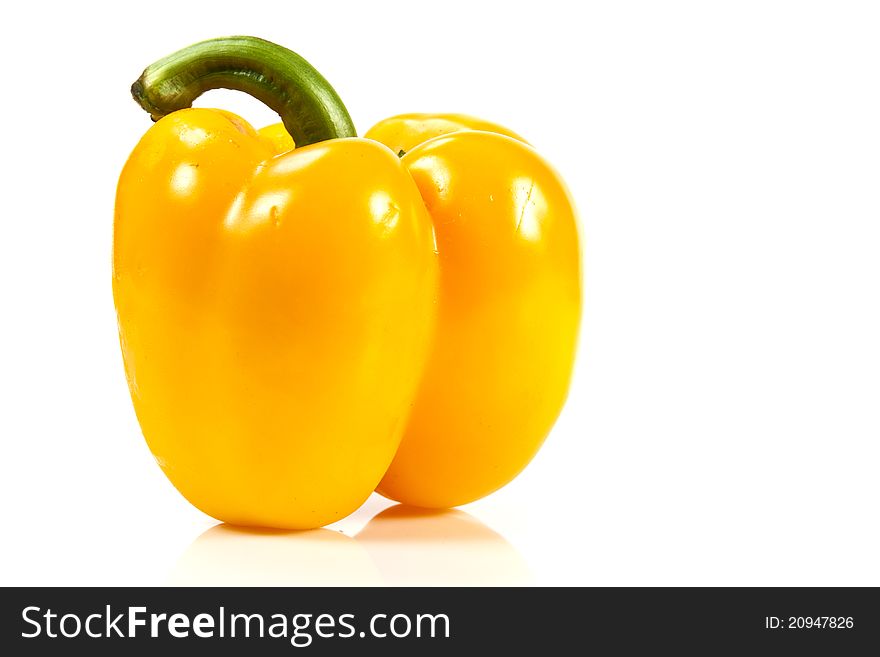 Yellow bell pepper on white background with blank text copy space