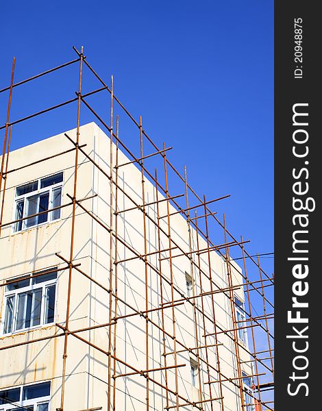 Closeup of scaffold in construction site