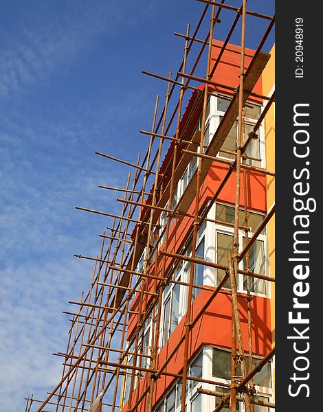 Closeup of scaffold in construction site