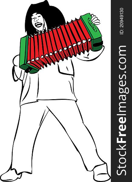 Image a man sings and plays accordion