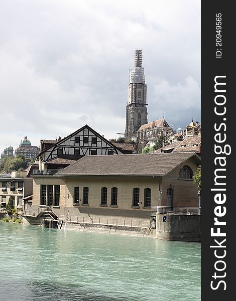 The view of Munster in Bern seen across the river Aare, Switzerland. The view of Munster in Bern seen across the river Aare, Switzerland.
