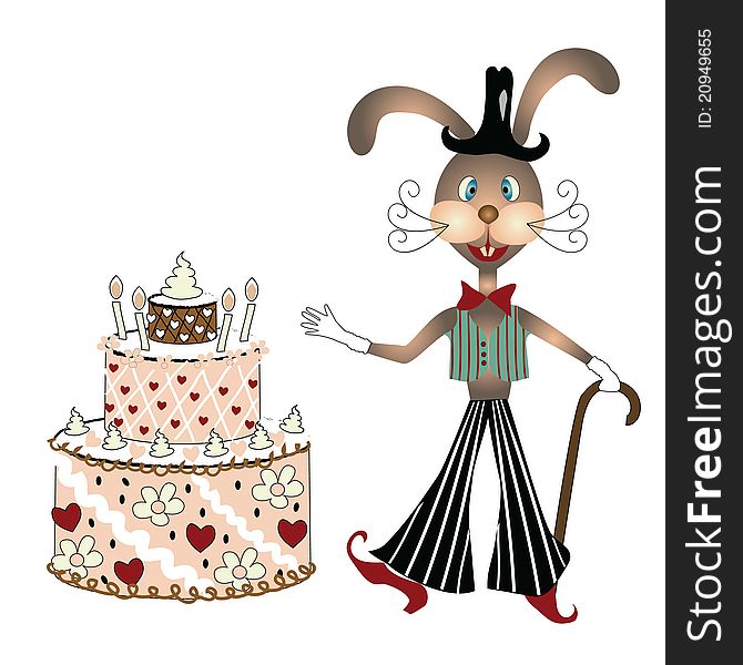 Hare-juggler happy birthday and bring a cake as a gif