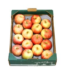 Apples In A Cardboard Box Isolated On White Stock Image