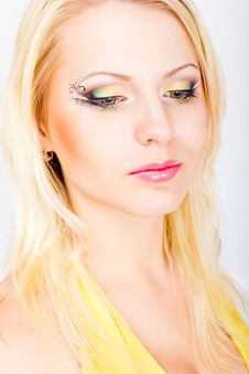 Young Beautiful Blonde Woman With Stylish Make-up Stock Images