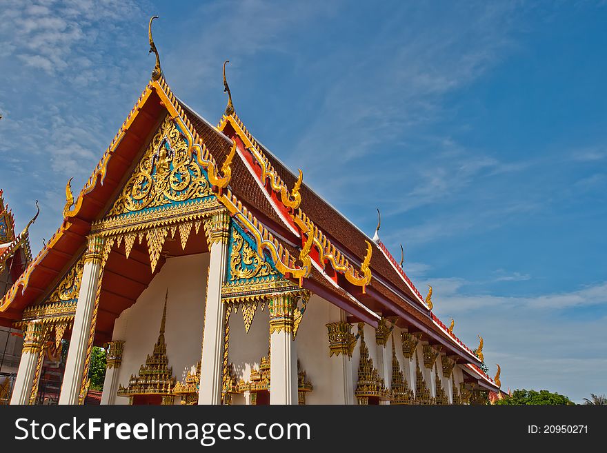 Golden Thailand Temple And Blue Sky