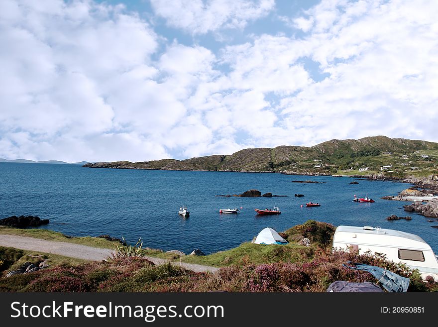 A campsite on the edge of the rocks on the coast of kerry in ireland. A campsite on the edge of the rocks on the coast of kerry in ireland