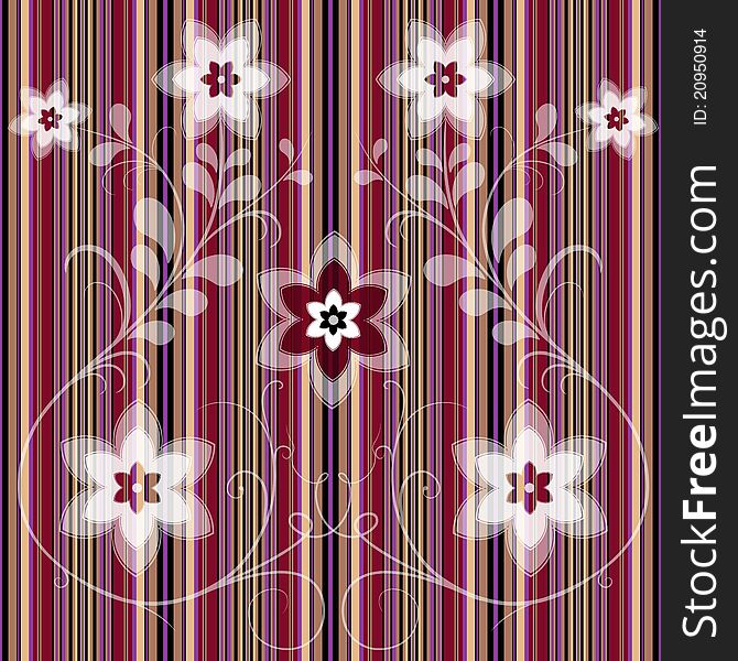 Striped floral seamless pattern with white flowers (. Striped floral seamless pattern with white flowers (