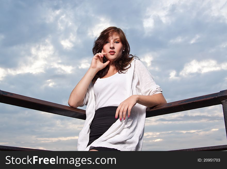 Model posing on sunset background. Model posing on sunset background