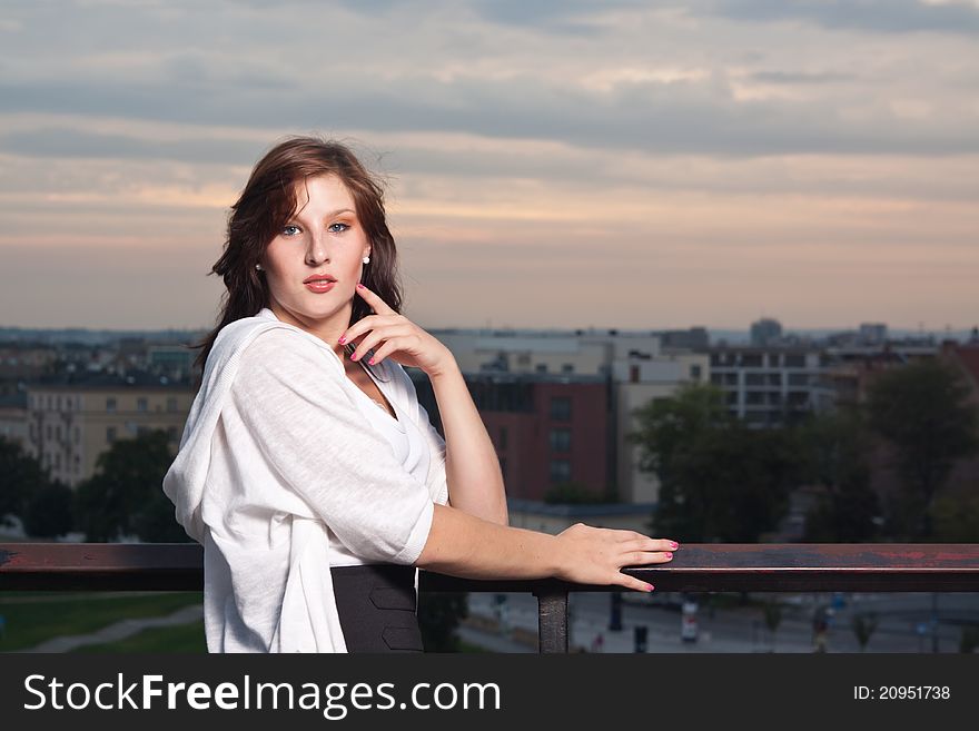 Model posing on sunset background. Model posing on sunset background