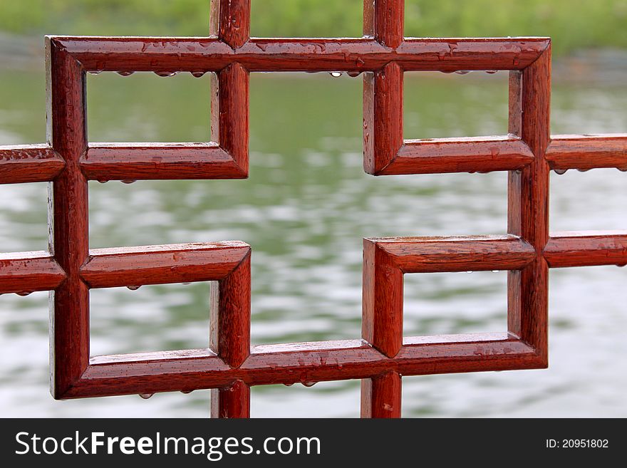 Closeup of traditional red wood pane