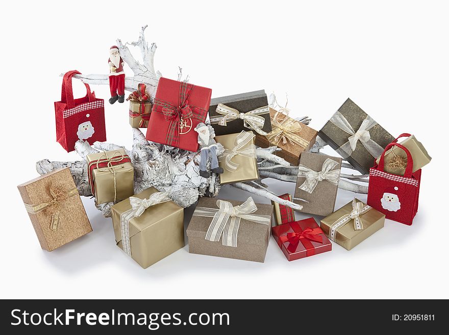 Christmas parcels on a white background