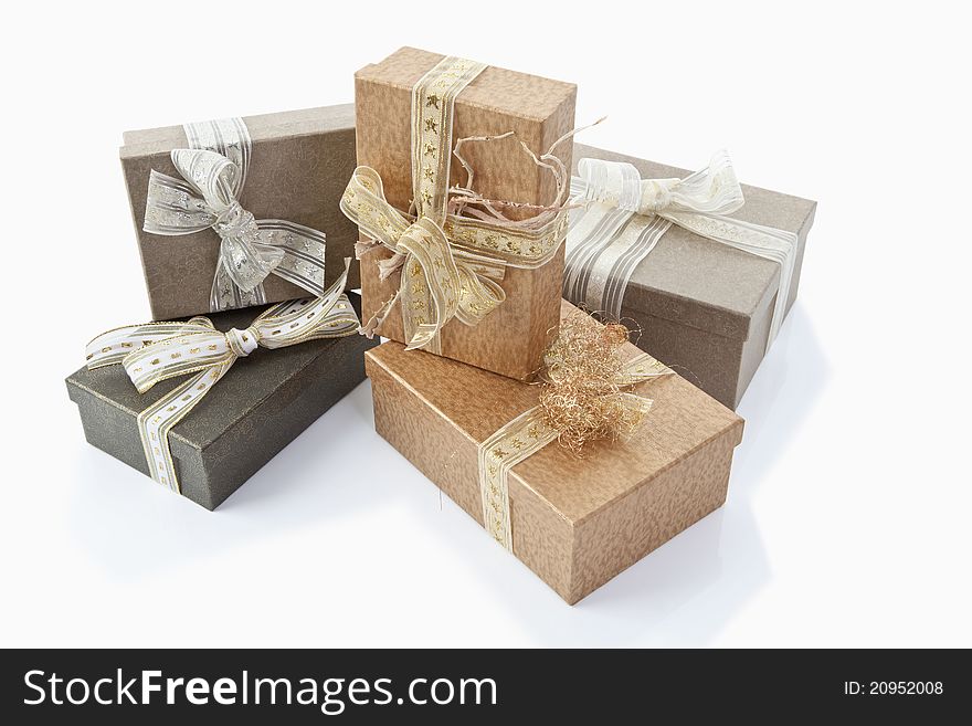 Christmas parcels on a white background