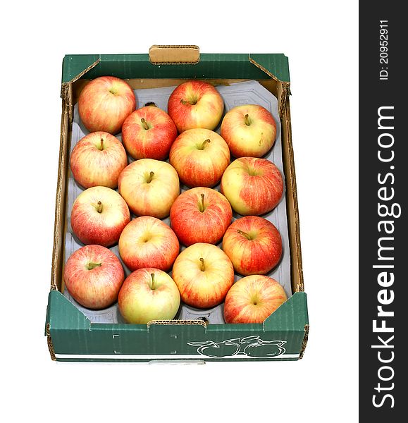 Apples In A Cardboard Box Isolated On White