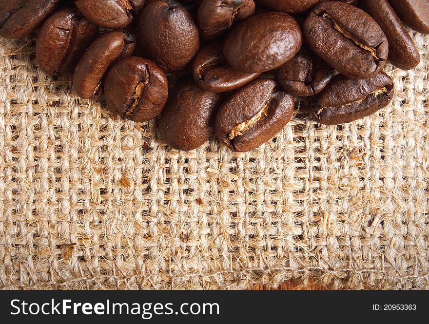 Roasted coffee beans on textile
