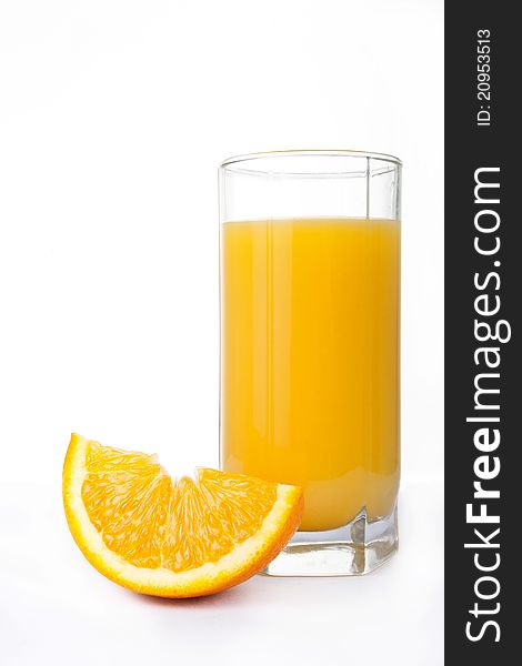 Orange juice and fruit isolated on white