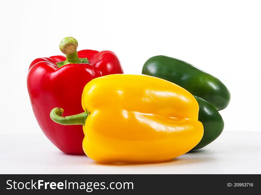 Three sweet pepper isolated on white background. Three sweet pepper isolated on white background