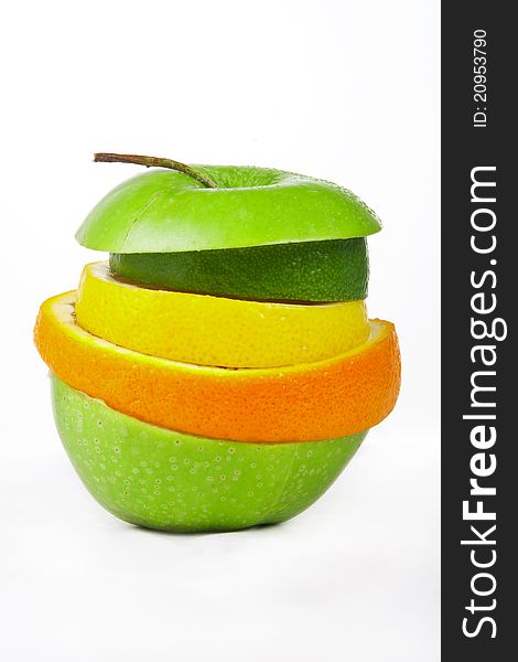 Apple and citrus fruits over white background. Apple and citrus fruits over white background