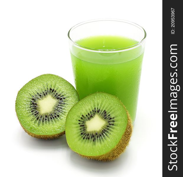 Fresh kiwi juice isolated on white close up