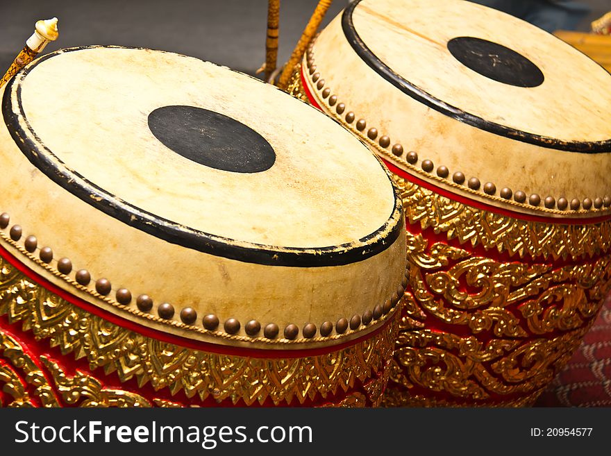 Thai traditional drum made â€‹â€‹of wood and leather