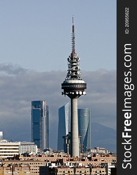 Telecommunication tower buildings in Madrid. Telecommunication tower buildings in Madrid