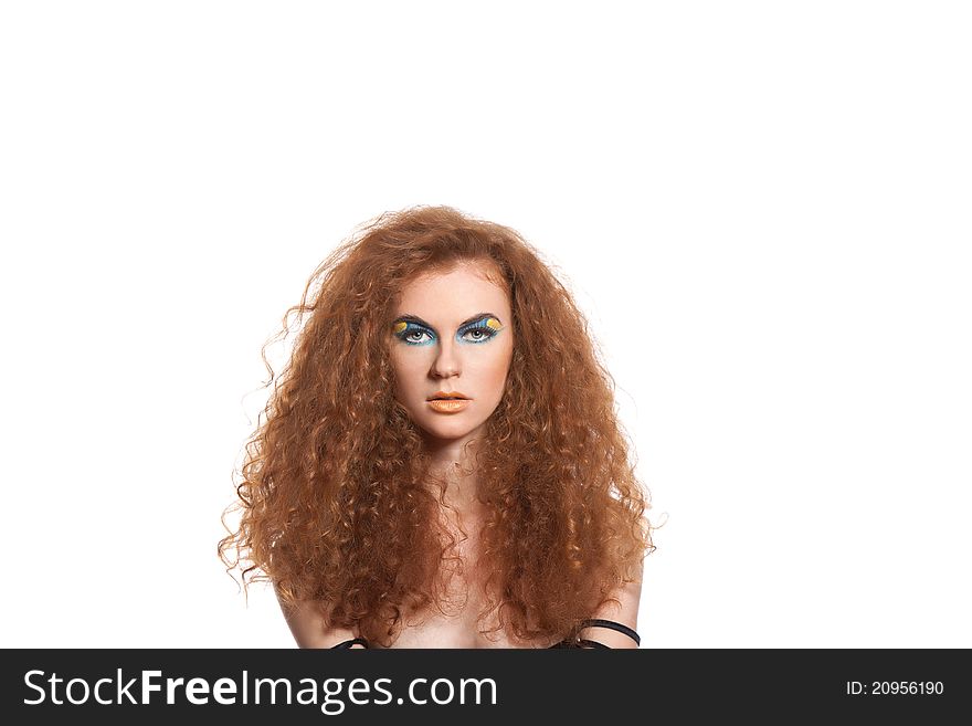 Pretty young beautiful woman with long red curly hair. Pretty young beautiful woman with long red curly hair