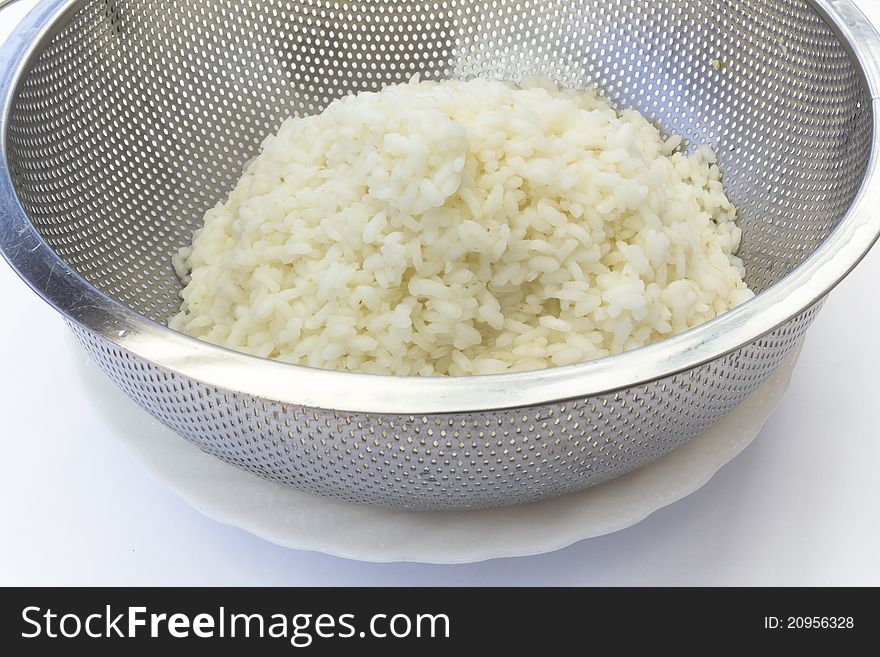 Boiled rice with water and is now slipping