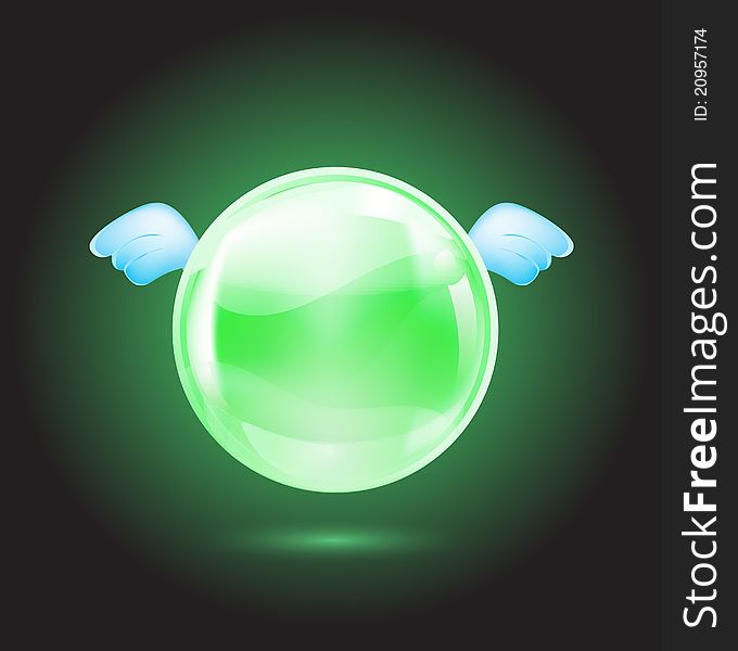 Green crystal ball with blue wings