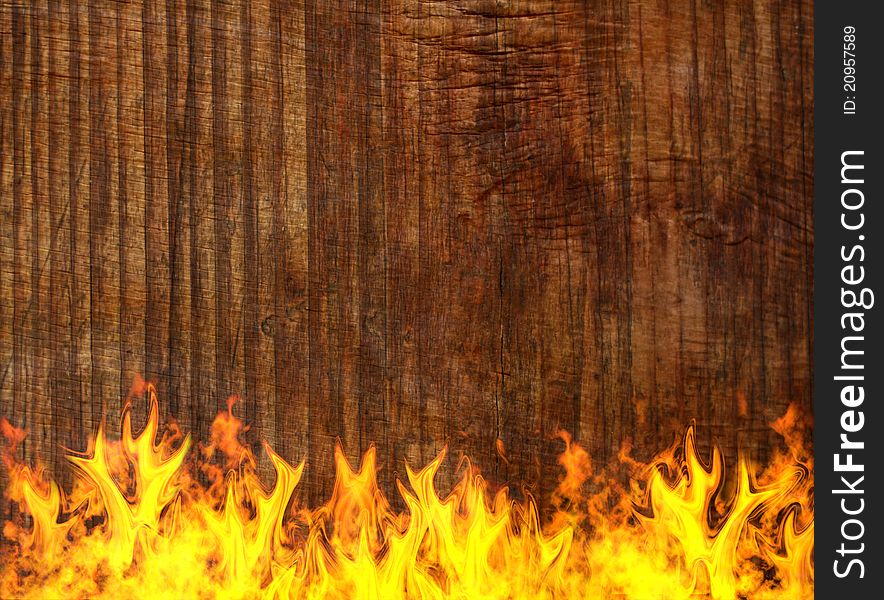 Old wooden surface on fire.