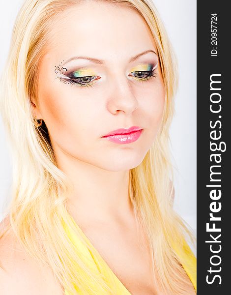 Young Beautiful Blonde Woman With Stylish Make-up