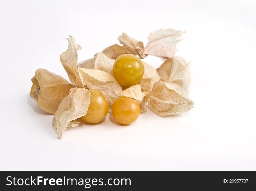 Fresh and biological ground cherry on white background