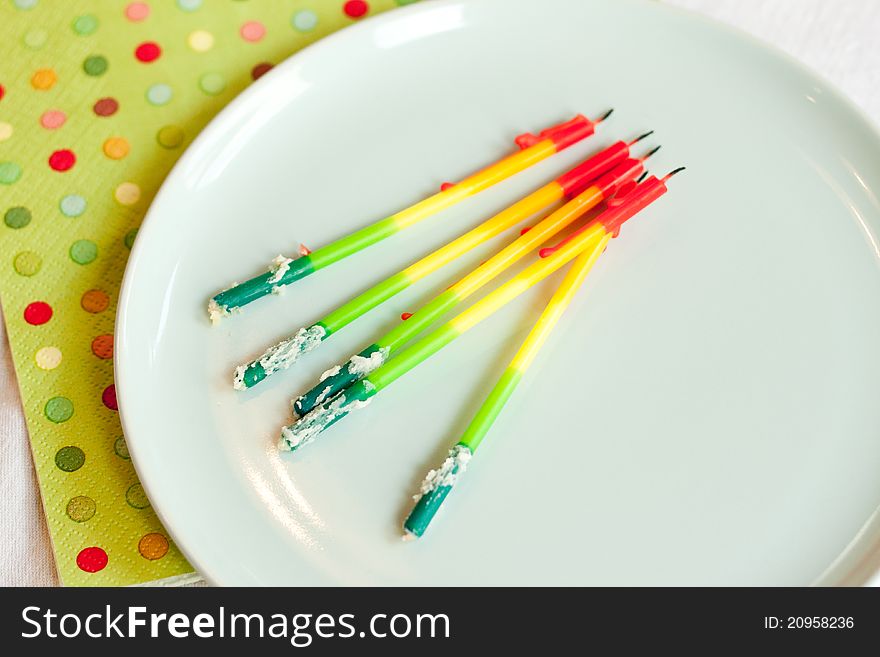 Birthday candles on plate