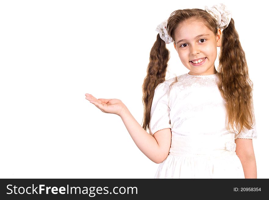 Cute little girl posing on a white. Cute little girl posing on a white