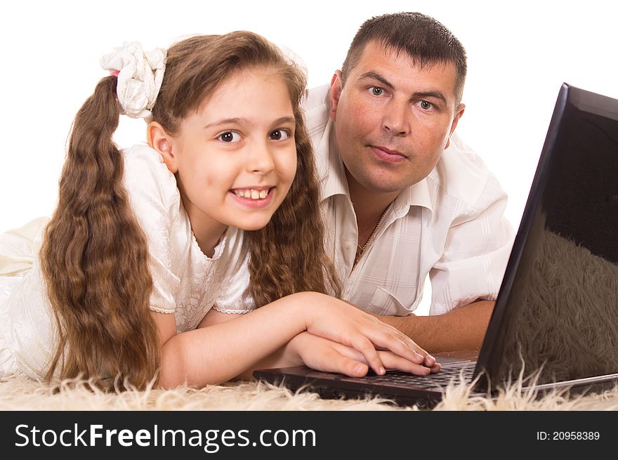 Dad and daughter with computer