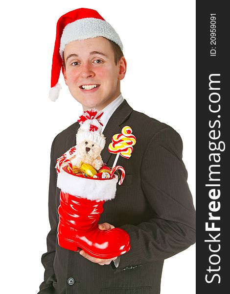 Business Man With A Christmas Stocking