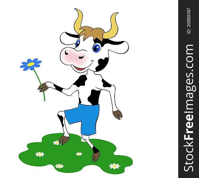 A young bull hurries with a flower in a hand. A young bull hurries with a flower in a hand