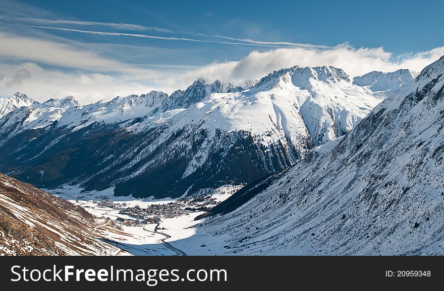 Small village in the middle of Alpine valley