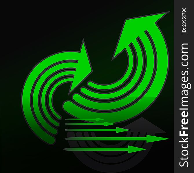 Green arrows on a black background. Green arrows on a black background