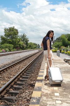 Woman Leaving Travels From There With Her Luggage Stock Images Woman Leaving Travels From There With Her Luggage Stock Images