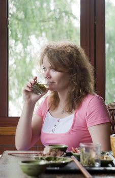 Women Is Drinking The Green Tea Royalty Free Stock Photo Women Is Drinking The Green Tea Royalty Free Stock Photo