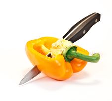 Cut Yellow Paprika With Knife Stock Photos Cut Yellow Paprika With Knife Stock Photos