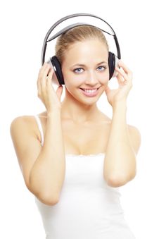 Girl Listening To Music On White Royalty Free Stock Photography Girl Listening To Music On White Royalty Free Stock Photography
