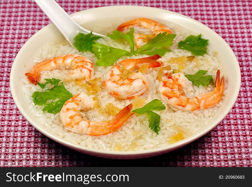 Shrimp rice gruel , thai local food.