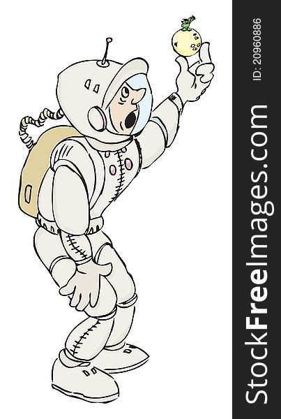 Astronaut holding a small planet with an alien. Vector illustration format EPS. Astronaut holding a small planet with an alien. Vector illustration format EPS.