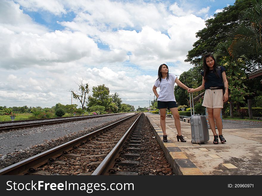 Woman Leaving Travels From There With Her Luggage