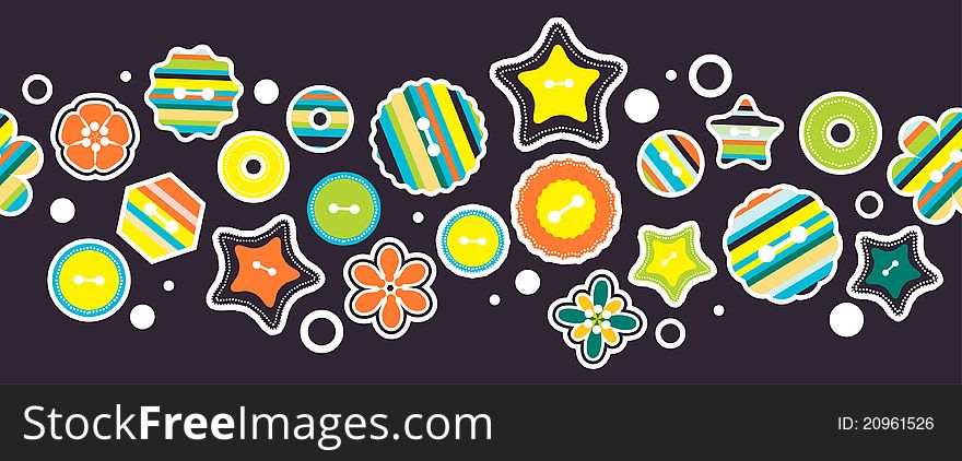 Seamless horizontal border with stylized stars and circles. Seamless horizontal border with stylized stars and circles