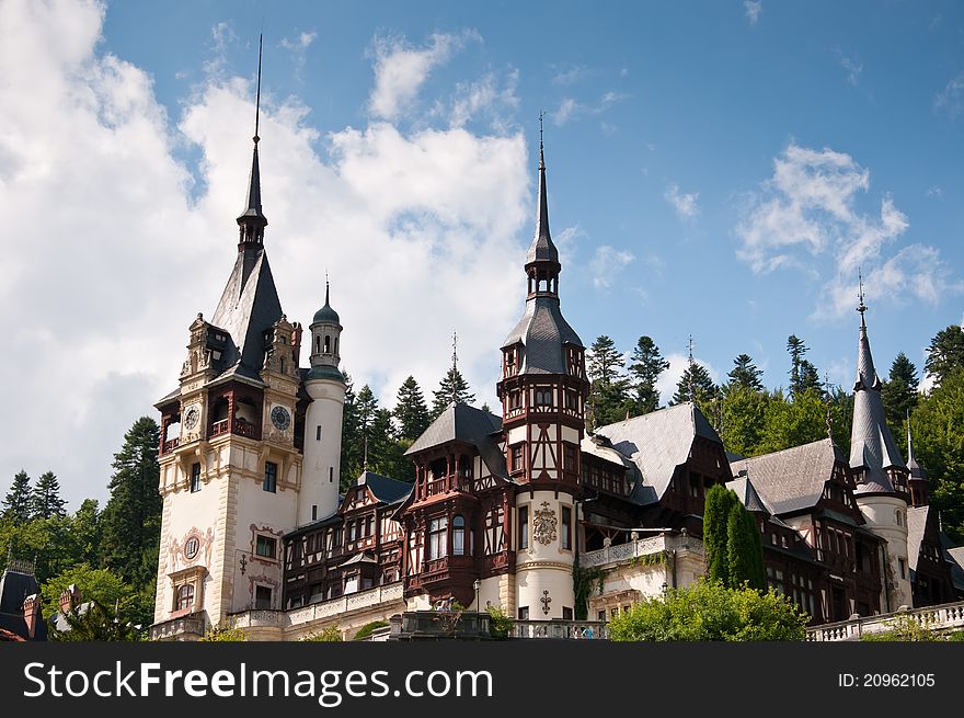 Beautiful castle of Peles in Romania. Idyllic royall castle in the Romanian mountains. Beautiful castle of Peles in Romania. Idyllic royall castle in the Romanian mountains