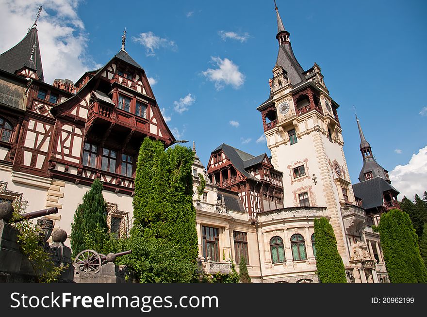 Beautiful castle of Peles in Romania. Idyllic royall castle in the Romanian mountains. Beautiful castle of Peles in Romania. Idyllic royall castle in the Romanian mountains