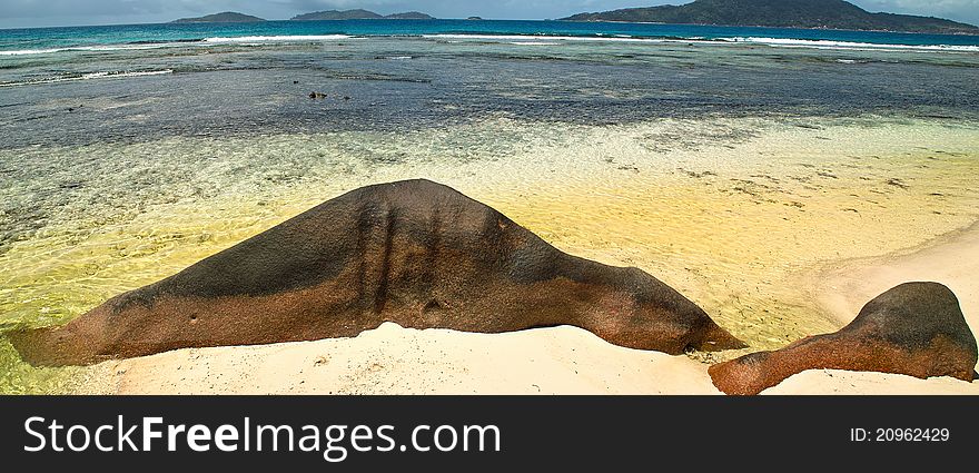 Tropical landscape on La Digue Island in the Seychelles. Tropical landscape on La Digue Island in the Seychelles